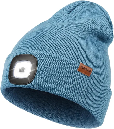 Vista 35 de Gorro LED con la luz, unisex, linterna frontal recargable por USB, gorro de punto de invierno, regalos para hombres, papá, esposo, él Azul Oscuro
