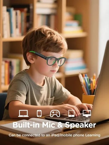 Vista 6 de Gafas de luz azul para niños con audio Bluetooth, gafas inteligentes, luz RGB de 7 colores, regalos de gafas inteligentes para niños