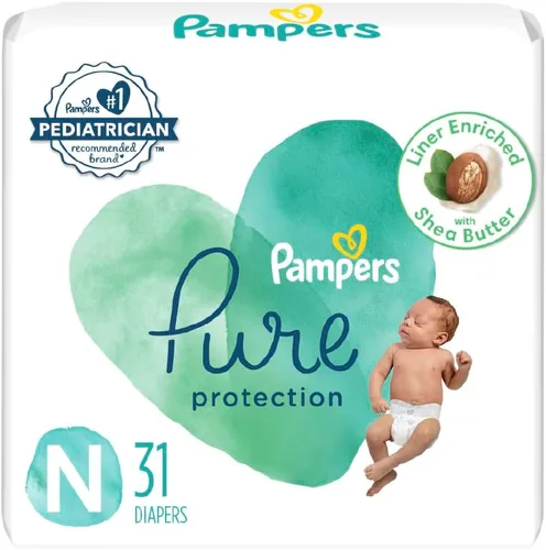 Vista 24 de Pañales para recién nacido/talla 1 (8-14 libras), 35 unidades – Pampers Pure Protection desechables para bebé, protección hipoalergénica y sin