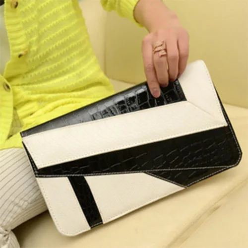 Vista 4 de Bolsos de mano de PU para mujer y cartera de hombro para fiesta Negro Blanco