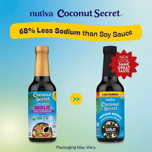 Vista 10 de Aminos de coco, salsa de ajo Coconut secret, 10 onzas líquidas, secreto de coco, aminos de coco, salsa de ajo, 10 onzas líquidas