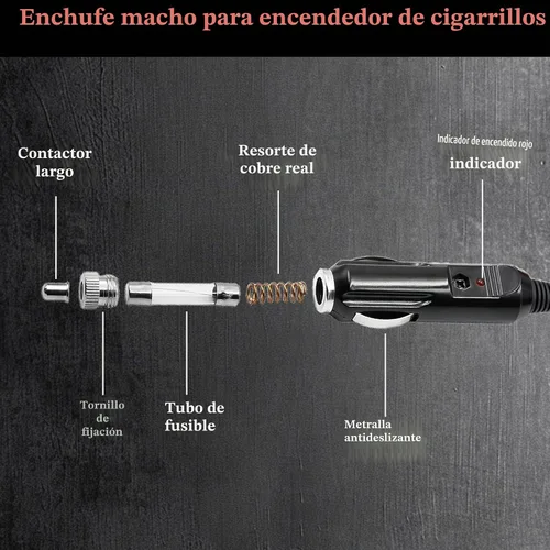 Vista 3 de Enchufe de encendedor de cigarrillos resistente de 12 AWG, cable adaptador de enchufe macho de encendedor de cigarrillos de 10 pies con luces LED
