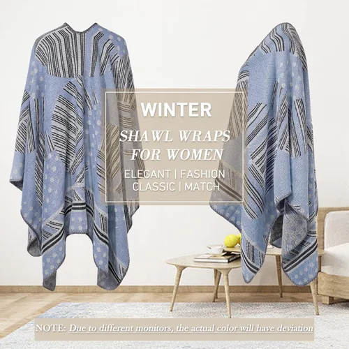 Vista 3 de NTLWKR Abrigo de chal para mujer, manta de bufanda Pashmina, capa cálida de invierno, poncho abierto frontal para primavera y otoño