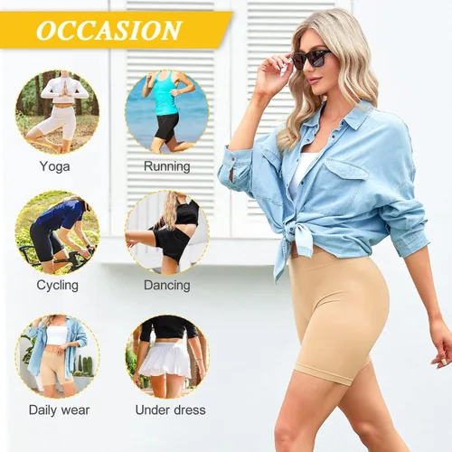 Vista 6 de SKIWEND Pantalones cortos sin costuras para mujer, pantalones cortos para debajo de los vestidos, muslos más delgados y antirozaduras