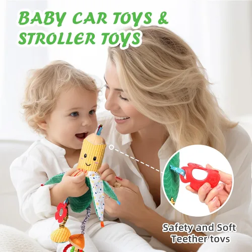 Vista 7 de Jollybaby Sonajeros de bebé, juguetes colgantes para asiento de automóvil, cuna, cochecito, gimnasio, juguetes sensoriales Montessori de felpa