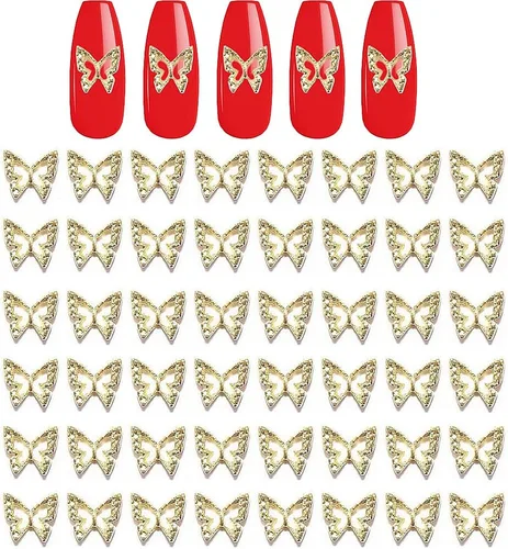 Vista 8 de 124 dijes de mariposa para uñas, oro y plata, dijes de mariposa 3D para diseño de uñas