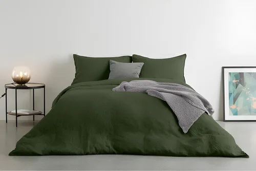Vista 2 de INDACORIFY Juego de 3 fundas de edredón de algodón, 100% algodón, color verde musgo oscuro, juego de ropa de cama lavada a la piedra, funda