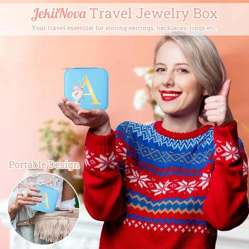 Vista 3 de Estuche de joyería de viaje, organizador de joyas con monograma, caja de joyería de viaje con espejo, regalos de cumpleaños para mujeres, madres