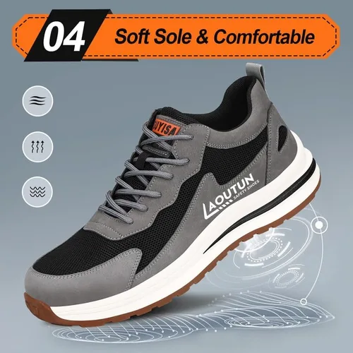 Vista 5 de LAoutun Zapatos de punta de acero para hombres y mujeres, zapatos de trabajo de seguridad indestructibles, ligeros, con puntera de acero