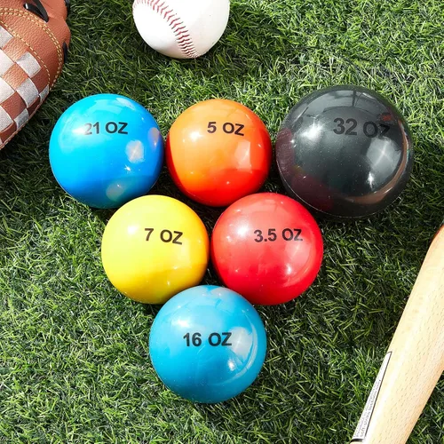 Vista 5 de Hungdao Juego de 6 pelotas de entrenamiento ponderadas pliométricas variables, bolas ponderadas de práctica de béisbol con peso para lanzar