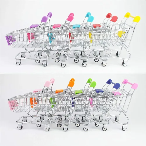 Vista 9 de 2 PC Mini Carrito de la compra Pequeño Carrito de Supermercado Metal Compras Utilidad Supermercado Carro de Mano, Amarillo y Rosa