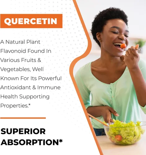 Vista 4 de Sandhu's Quercetina 1000 mg y quercetina con bromelina 1000 mg por porción Complejo de suplementos de bioflavonoides Apoya la salud inmunológica
