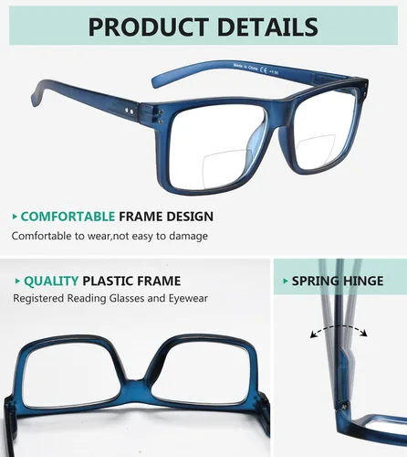 Vista 5 de Eyekepper Gafas de lectura fotocrómicas de transición de gran tamaño con marco grande azul +3.5