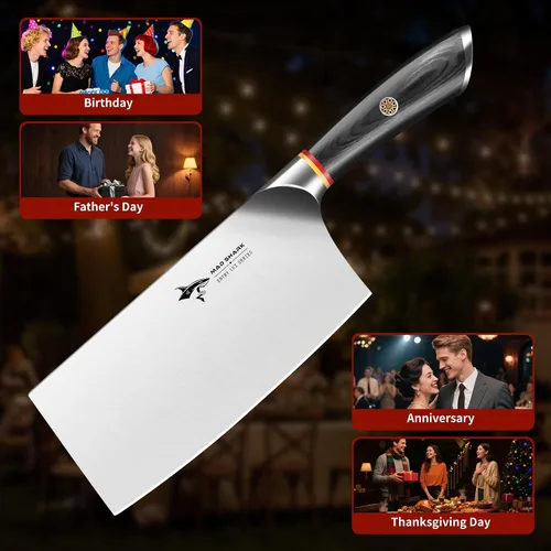 Vista 5 de MAD SHARK Cuchillo de cocina de 7 pulgadas, cuchillo profesional afilado para verduras, acero compuesto de grado militar alemán con mango