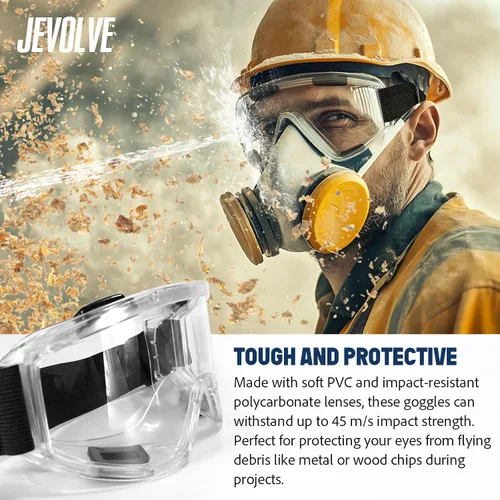 Vista 4 de Gafas de seguridad protectoras antivaho con lente transparente Visión amplia con diadema elástica ajustable perfecta para senderismo, surf, gafas