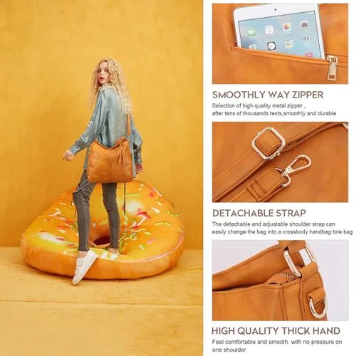 Vista 4 de Angel Kiss Bolso Hobo grande para mujer, bolso cruzado de viaje, espacioso y multifuncional de cuero vegano