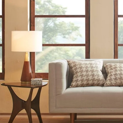 Vista 5 de Lámpara de mesa triangular de 26 pulgadas, color oro blanco, de mediados de siglo, moderna para mesita de noche, lámparas de escritorio para sala