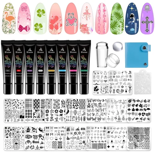 Vista 20 de Biutee - Juego de 10 placas de estampado de uñas, diseño de Halloween, kit de estampado de uñas 14 piezas