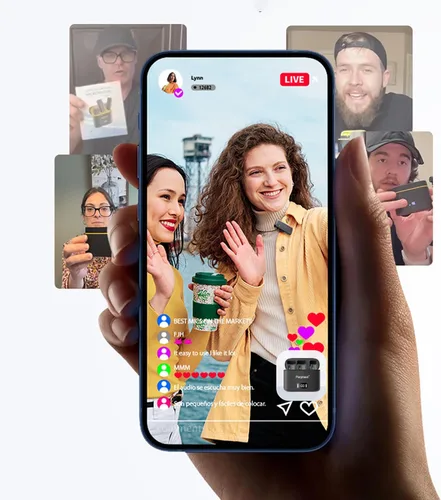 Vista 2 de Paquete de 2 mini micrófonos de solapa inalámbricos para iPhone Android, funda de carga, rango de 130 pies, cancelación inteligente de ruido, sonido