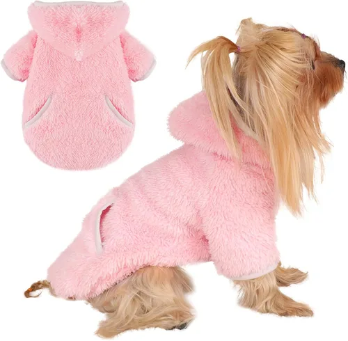 Vista 16 de Suéter con capucha de forro polar para perros pequeños, hembras y machos, ropa cálida de invierno para cachorros, Chihuahua Teacup, Yorkie, suave