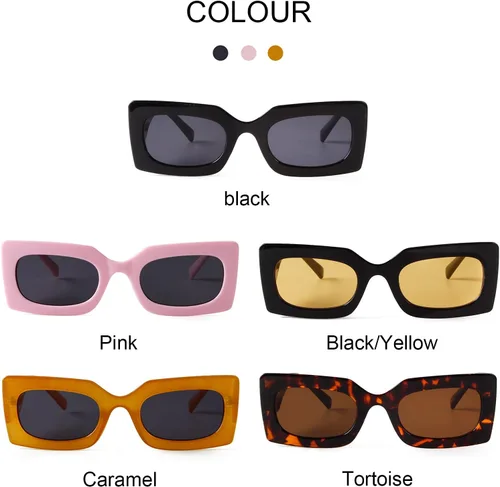 Vista 5 de GIFIORE Gafas de sol rectangulares retro de los años 90 para mujer, gafas gruesas de moda, marco negro y rosa