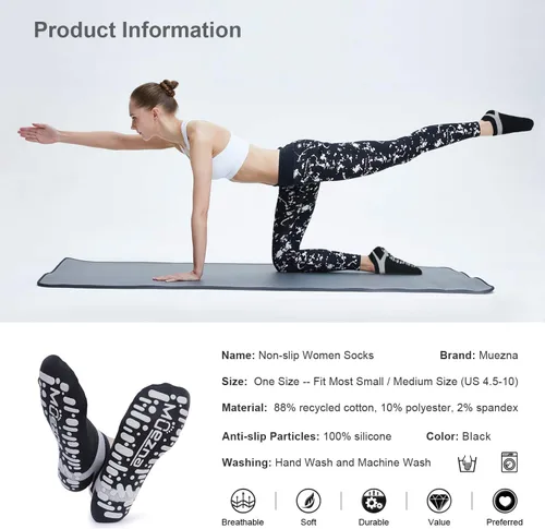 Vista 19 de Muezna Calcetines de yoga antideslizantes para mujer, antideslizantes, para pilates, barras, calcetines de hospital con agarres, talla 5-10