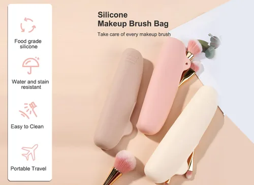 Vista 3 de Esponja de maquillaje de viaje de silicona suave y soporte para pinceles, a prueba de polvo, maquillaje cosmético portátil para belleza facial