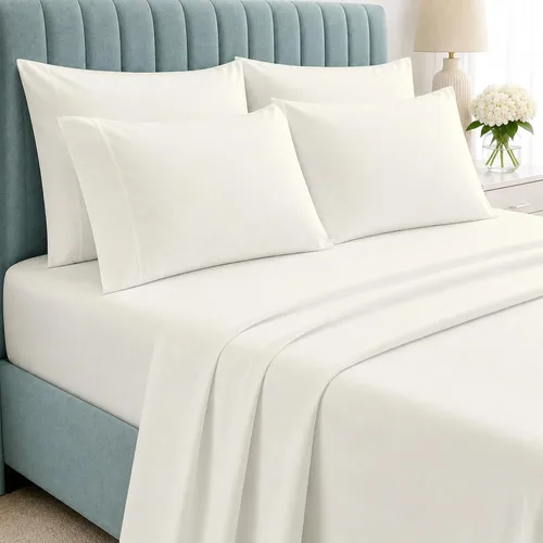 Vista 16 de Shreem Linen Juego de sábanas tamaño Queen de 6 piezas, sábanas 100% algodón egipcio, ropa de cama de lujo de hotel, bolsillo profundo de 18