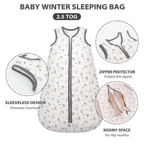 Vista 2 de Mosebears Saco de Dormir para Bebé, Manta Vestible de Invierno con Cremallera de 2 Vías, 2.5 TOG Saco de Dormir de Algodón Unisex