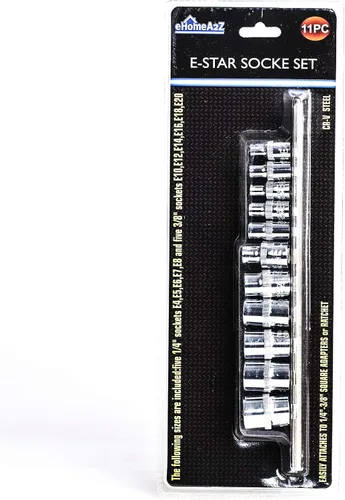 Vista 5 de 11 Pc E-Torx hembra Star Drive Sockets Set CR-V Acero E4 - E20