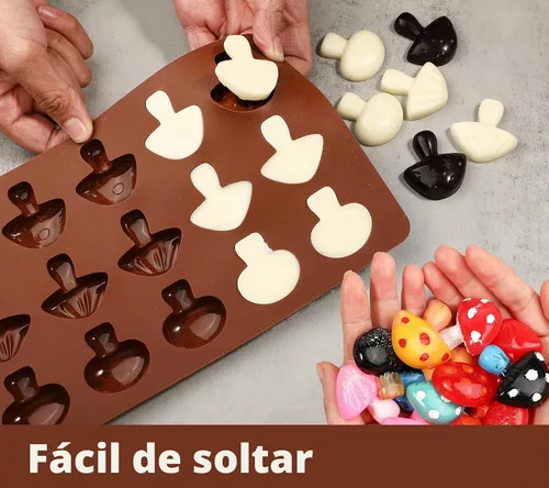Vista 5 de Webake Molde de chocolate de hongos, moldes de silicona de 15 cavidades con tres bonitas formas de hongo, perfecto para chocolate, dulces, fondant
