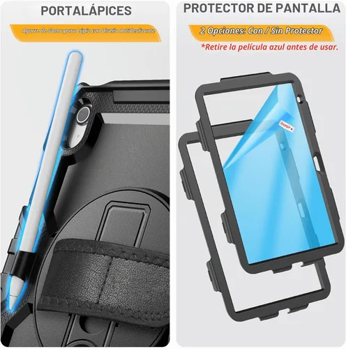 Vista 5 de HXCASEAC - Funda para iPad A16 de 11ª/10ª generación, protección resistente, con protector de pantalla, soporte para lápiz, soporte giratorio