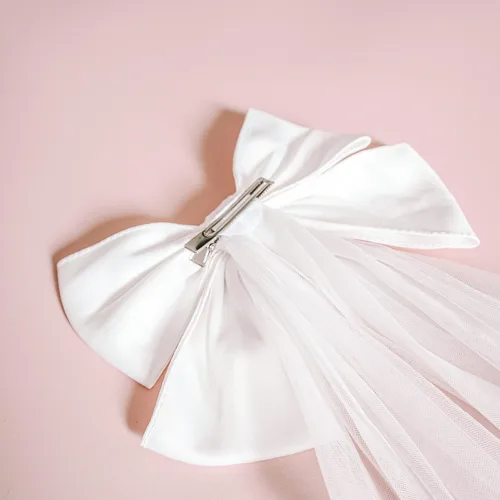 Vista 6 de Velo de despedida de soltera con lazo en blanco - Elegante velo de tul de boda y lazo de satén, Blanco
