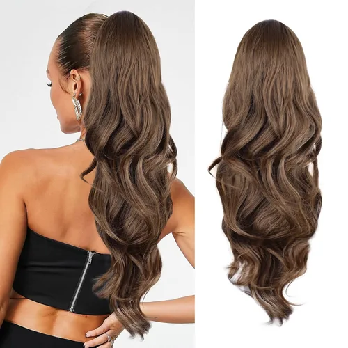 Vista 17 de Extensión de cola de caballo rubio, extensión de cola de caballo con cordón de 20 pulgadas para mujeres, extensiones de cabello de cola de caballo