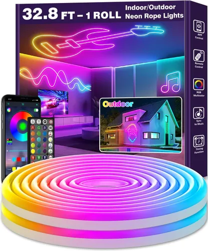 Vista 12 de Tira de luces de neón de 20 pies, cuerda de luces LED flexible con aplicación/control remoto, múltiples modos de luces, luces de neón LED RGB IP65