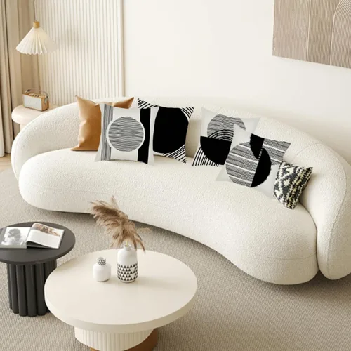 Vista 9 de IcosaMro Juego de 4 fundas de almohada bohemias de 18 x 18 pulgadas, color blanco y negro de mediados de siglo, diseño geométrico moderno de lino