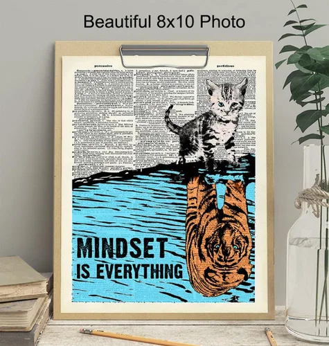 Vista 4 de Mindset is Everything - Arte de pared para empresario, decoración de pared motivacional, decoración de gato, regalos de gato, carteles inspiradores