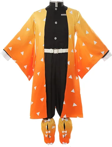 Vista 11 de CR ROLECOS - Disfraz de cosplay de Tanjirou, Zenitsu y Giyuu para anime, kimono de cosplay Negro
