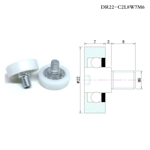 Vista 7 de 10 piezas de diámetro exterior 0.866 in POM U guía de ranura y rodillo de cajón de refrigerador 22x7xM6 DU22 C6L8W7M6 cajón rueda redonda DR19 DR22