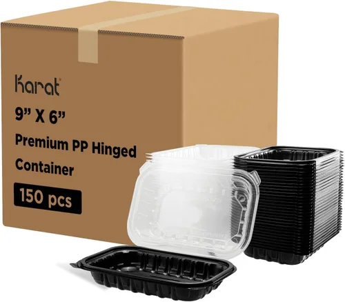 Vista 16 de Karat Contenedor con Bisagras de PP Premium [300 ct], Contenedores de Comida para Llevar - Caja (6"x6", 1 compartimento)