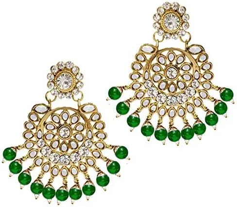 Vista 3 de Aheli Indian Ethnic Wedding Faux Kundan Beaded Bridal Long Necklace Earrings with Maang Tikka Traditional Jewellery Set for Women