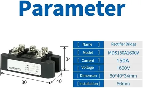 Vista 2 de 1PC MDS150A 3-Phase Diode Bridge Rectifier 150A Amp 1600V Copper 150 Celsius 80x40x33mm Metal Case Diode Bridge Control