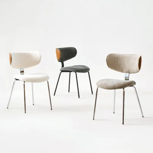 Vista 8 de GrandNoor Modern Boucle - Juego de 2 sillas de comedor de piel sintética, respaldo curvado, sillas de comedor tapizadas con patas de metal