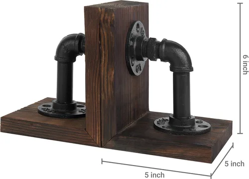 Vista 4 de MyGift Sujetalibros Decorativos, Sujetalibros para Estantes, Sujetalibros de Metal para Libros Pesados, Decoración de Oficina para Hombres, Tope