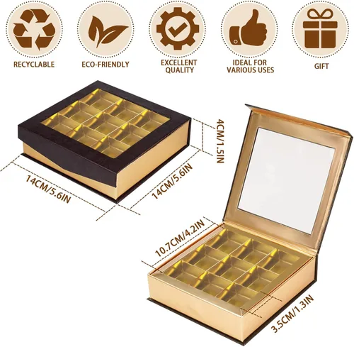 Vista 3 de Bumlon Cajas de chocolate vacías, cajas de trufas con divisores, caja de chocolate con ventana y cierre magnético para chocolate hecho a mano, mini