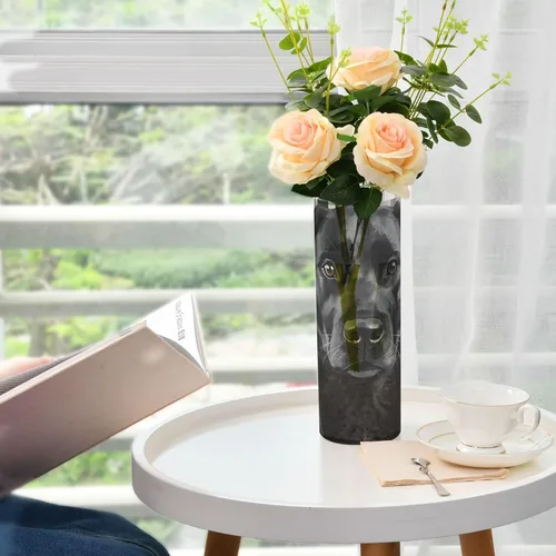 Vista 6 de Black Dog Buffalo Plaid Check Plastic Vase 11.8 x 3.9 Inch decorative Large Flower Vase Clear Dining Room Entryway Library jarron para centro
