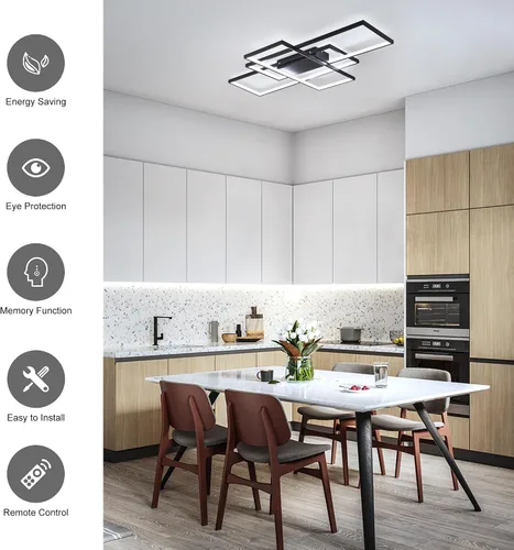 Vista 5 de Jaycomey - Lámpara de techo regulable, lámparas LED modernas en negro con control remoto, 50W, lámpara de techo de acrílico cuadrado de montaje