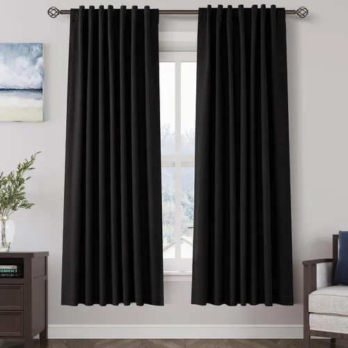 Vista 107 de Nanspring Cortinas de lino 100% opacas para dormitorio, 96 pulgadas de largo, con pestaña trasera, bolsillo para barra, aislamiento térmico, cortina