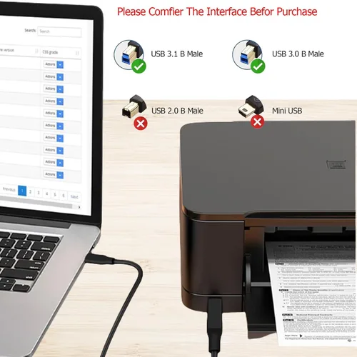 Vista 3 de Cable USB 3.0 B de 3.3 pies, cable USB C a USB-B 3.0, cable USBC a USB 3.1 tipo B, cable de impresora de alta velocidad de 5 Gbps para computadora