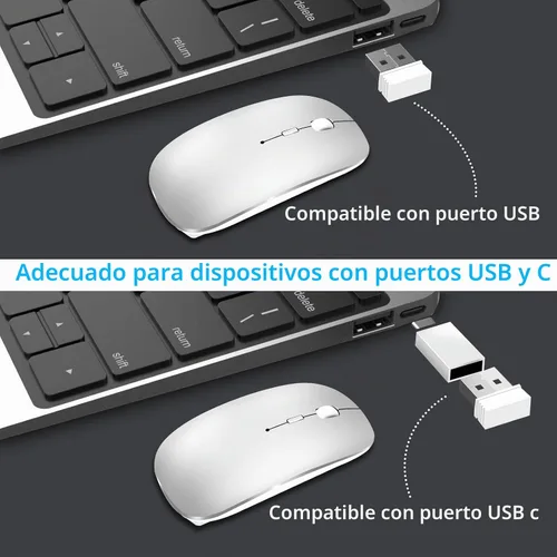 Vista 8 de Mouse inalámbrico para portátil Cpmputer, mouse Bluetooth para MacBook, color plateado Rechargeale Dual Mode (USB 2.4Ghz + Bluetooth 5.2) Ratones